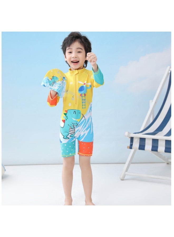 Children's Swimsuit Boy's Cartoon Cute Dinosaur Swimsuit Long-sleeved Anti-sand Surfsuit Swimsuit-Color:D2341-4BW Helmsman- - Image 2